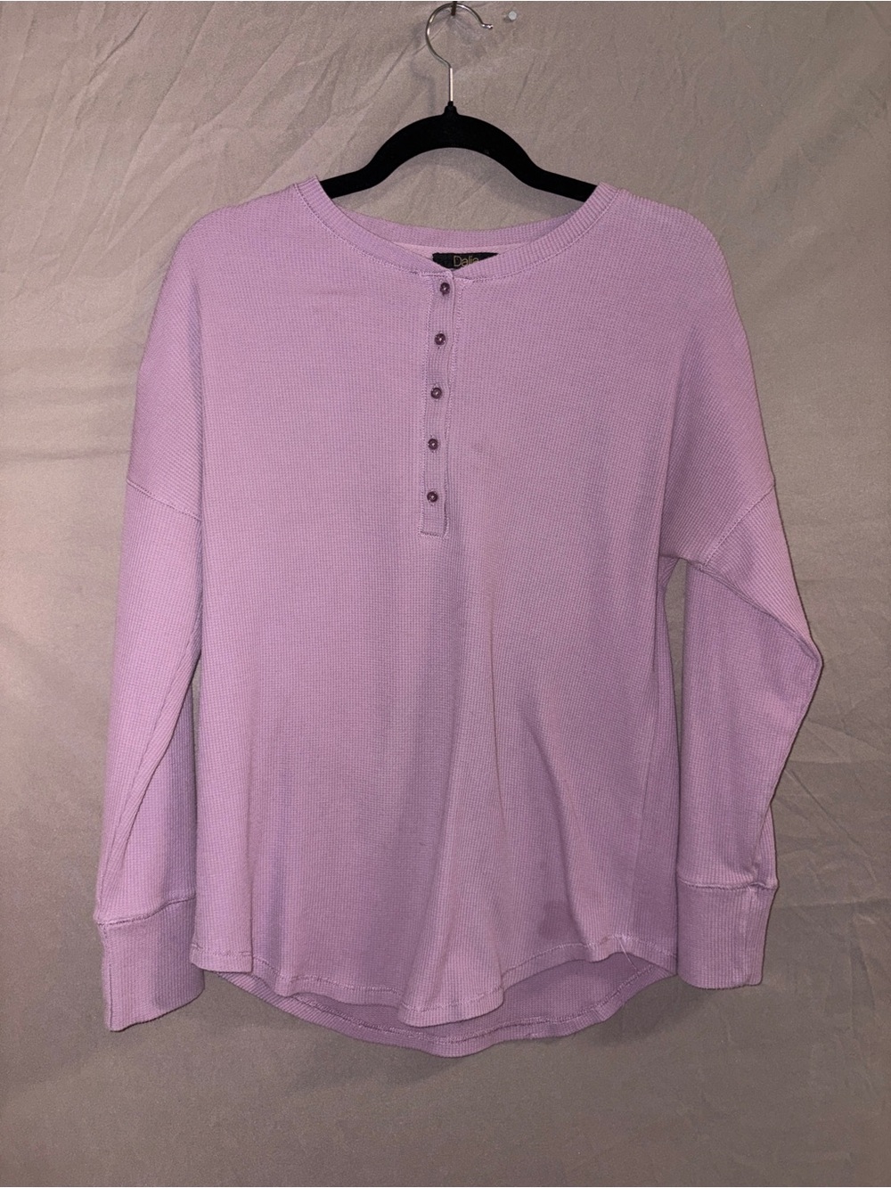Light Purple Long-Sleeve Waffle Henley Top